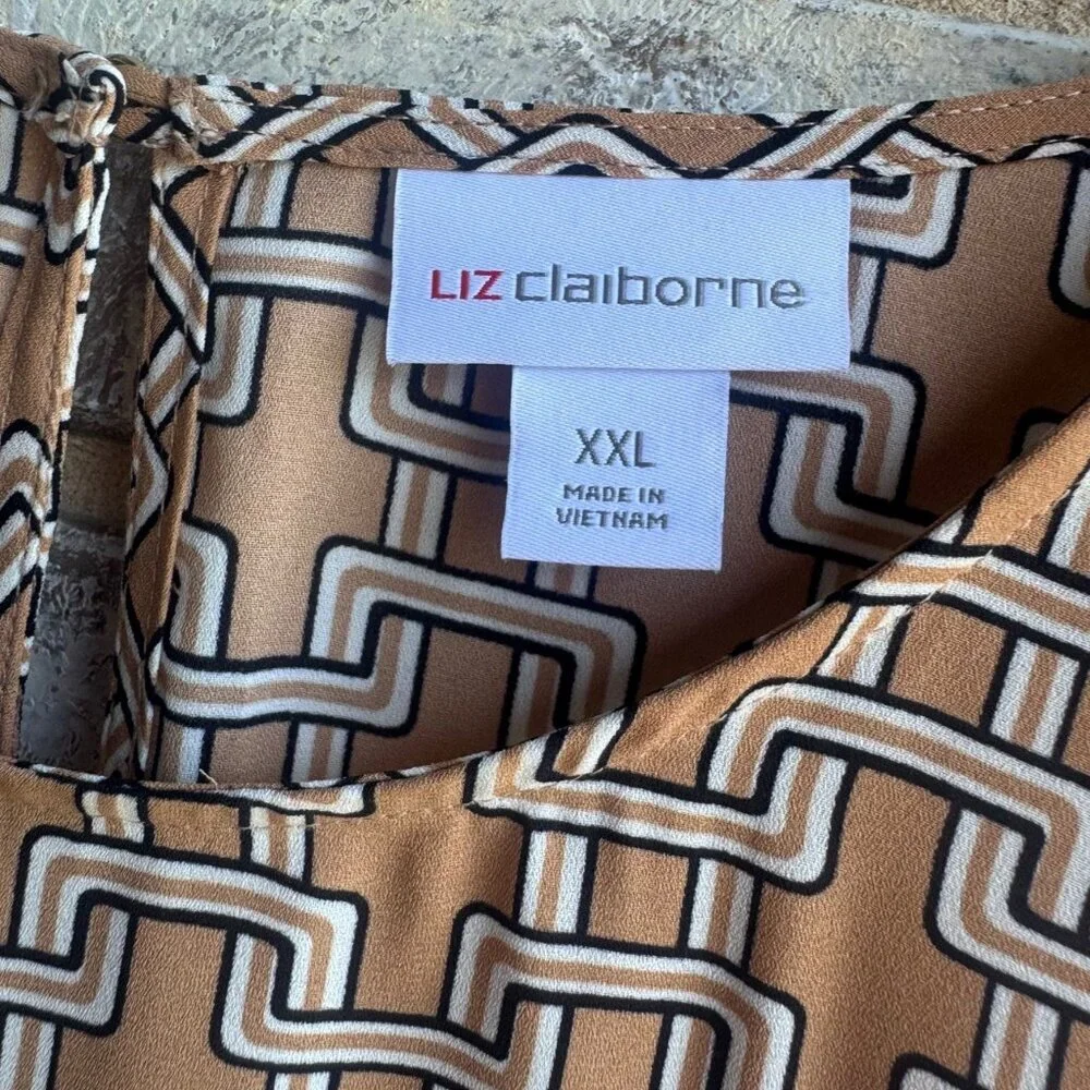 Liz Claiborne Long Sleeve Scoop Neck Geometric Career Blouse Women's Size XXL